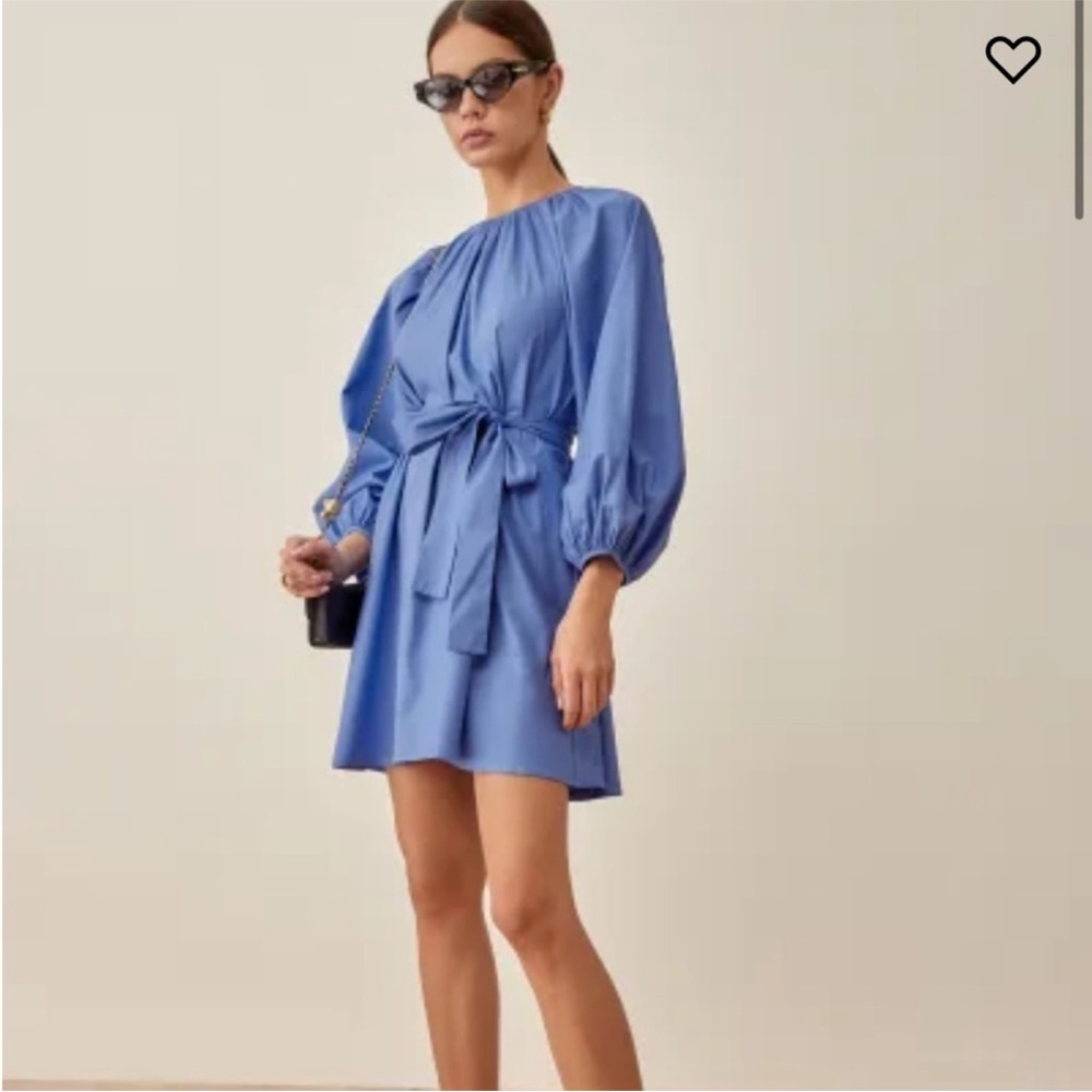 Reformation Rennae cornflower blue dress with ribbon tie